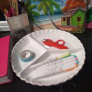 Appetizer Platter, white, divided, gold trim, scalloped edges